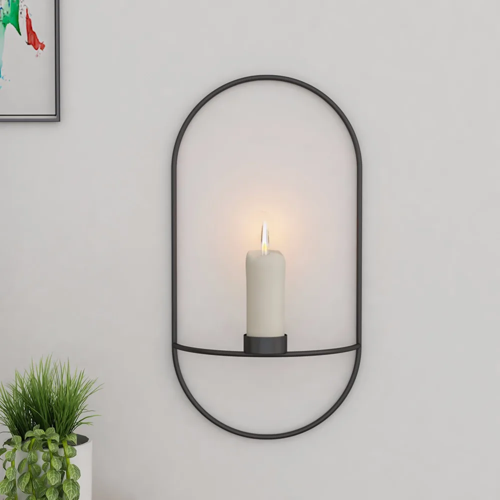 3D Metal Candle Holder Geometric Round Candlestick Wall Mounted Crafts Wedding Table Home Deco Party Festival Decoration Gifts
