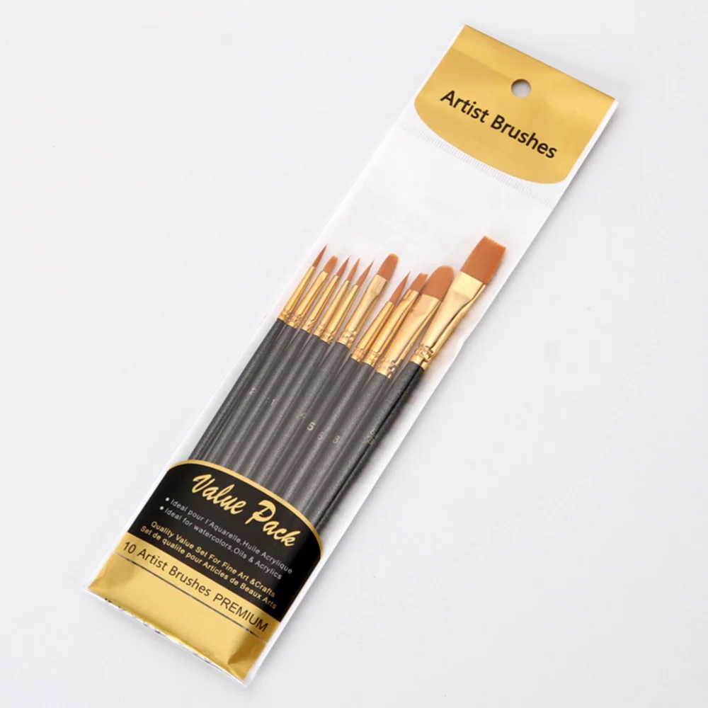 

10pcs Nylon Wool Paint Brushes Wood Handle Oil Painting Brush Gouache Acrylic Oil Painting Brush for Students Artists Use (Pearl