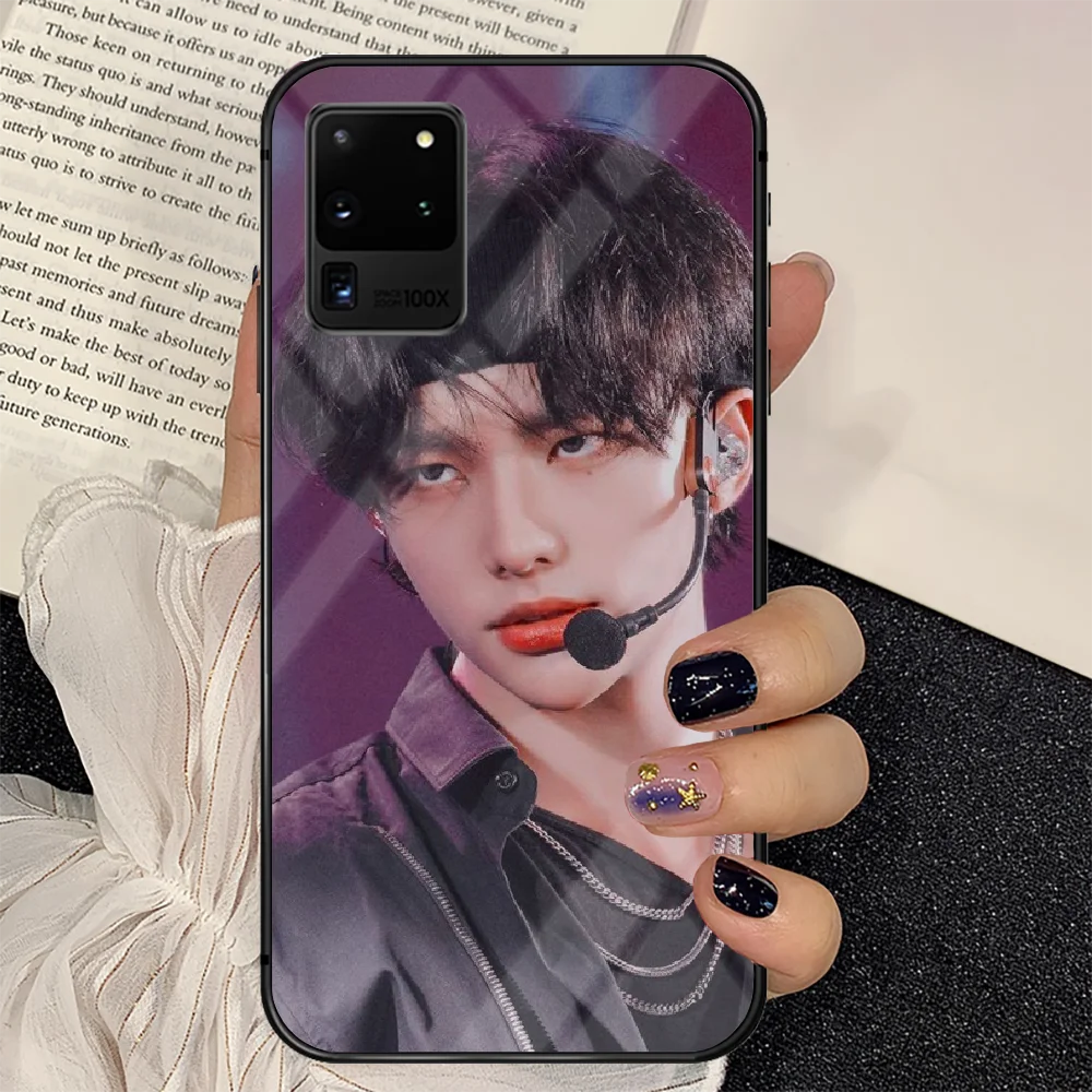 

Kpop Hwang Hyunjin Phone Tempered Glass Case Cover For Samsung Galaxy S Note 5 6 9 10 10E 20 21 FE Plus Uitra Cell Pretty Black