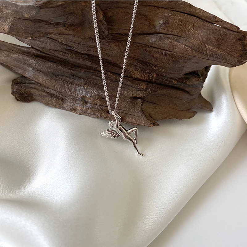 VIVILADY 925 Sterling Silver Cute Guardian Angel Dangle Women Pendant Necklace INS Harajuku Couple Female Birthday Jewelry Gift | Украшения
