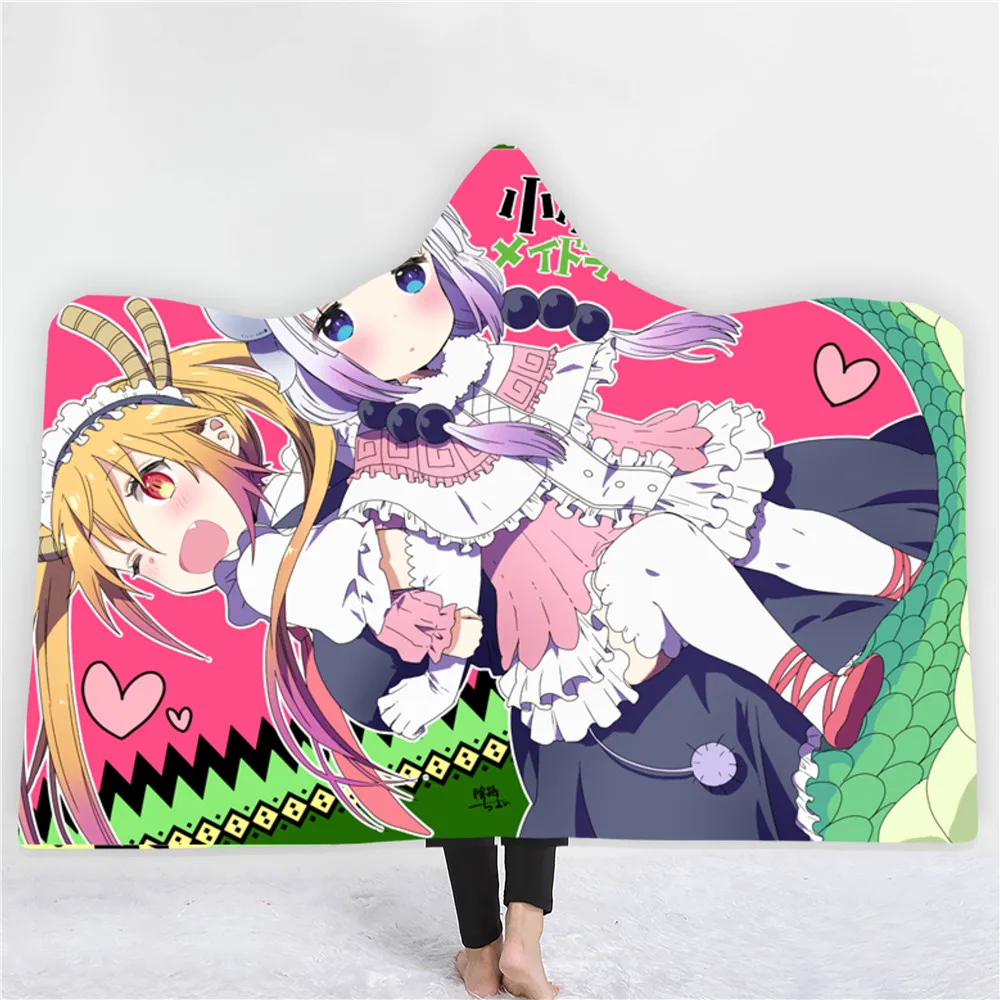 

Одеяло с капюшоном Kobayashi-san Chi, без горничной, дракон, 3D печать, удобное теплое флисовое постельное белье, офисные одеяла, мягкие, для взрослых,...