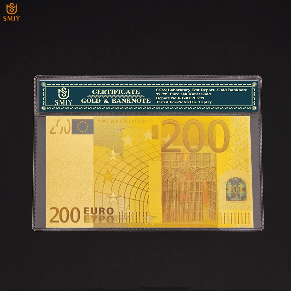 

Best Price For The Colored European Gold Banknote New 200 Euros Money in 24k 99.9% Gold For Collection With COA Frame Gift