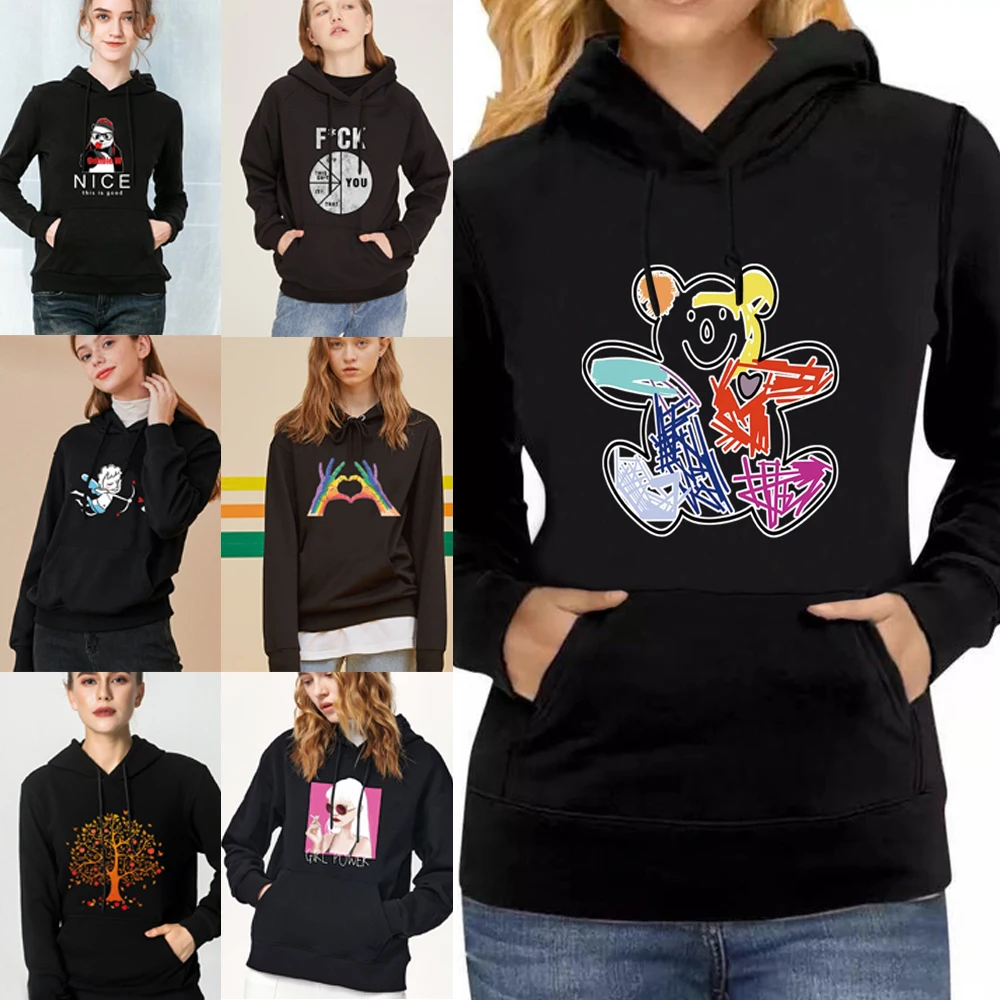 

Harajuku Women Hoodies Casual Print Sweatshirt Autumn Long Sleeve Hooded Female All-match Pullovers Clothes Fashion Streetwear