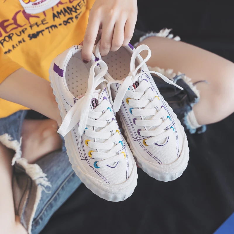 Кроссовки женские из Вулканизированной Ткани дышащие холщовые на шнуровке