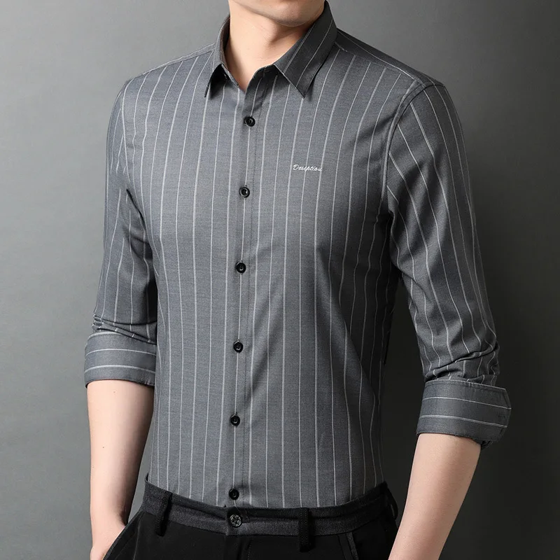 

2021 new spring and autumn casual shirt men's no iron cardigan long sleeve fashion Lapel men's shirt