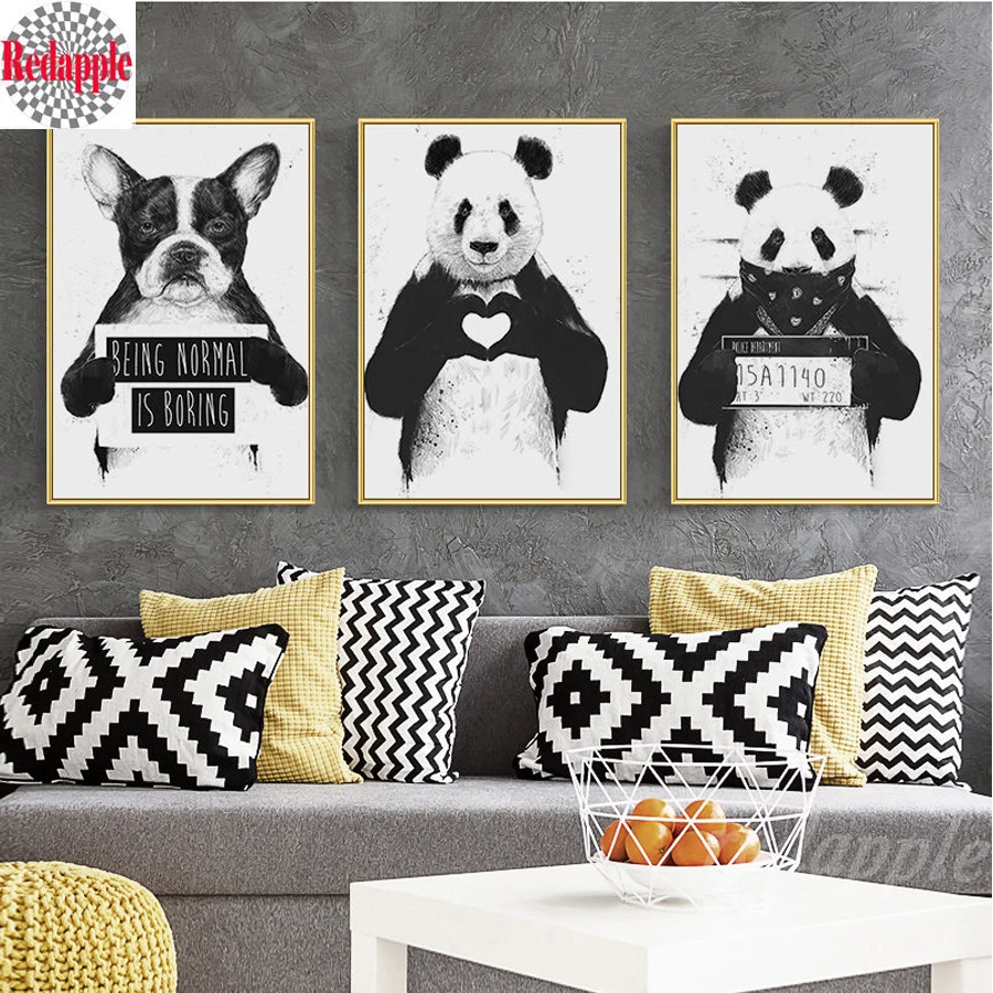 Полный 5D DIY Алмазная вышивка животное панда из мультфильма Рисунок собаки черно