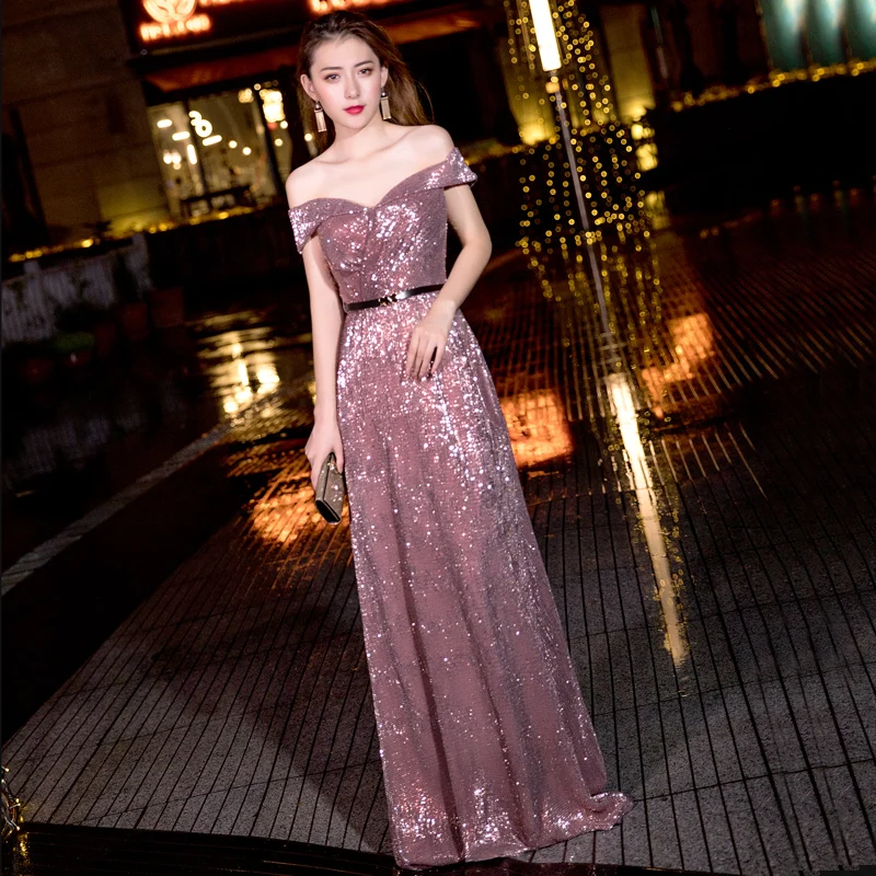 Women Slash Neck Sequin Long Party Dress Oriental Luxury Wedding Short Sleeve Chinese Style Elegant Robe Clothes Vestido XS-XXL | Женская