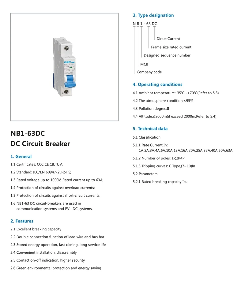 Оригинальные Chint переключатель для электрического счетчика NB1-63DC 1P DC выключатель 250V 6KA используется в фотоэлектрических системах связи