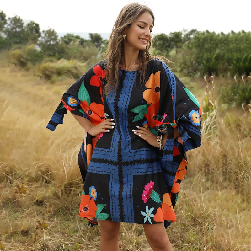 Женское платье с рукавом летучая мышь повседневное свободное богемное