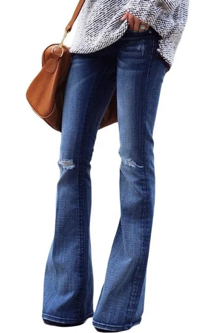 

New Fashion Casual Women Vintage Jeans Flare Stretch Denim Pants Ladies High Waist Bootleg Casual Trousers Wide Leg Pants