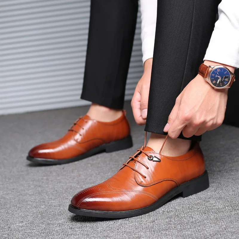 Туфли мужские классические деловые на шнуровке элегантные формальные свадебные