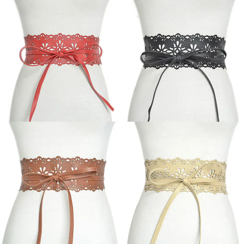 

Casual Fashionable Pattern Girdle For Ladies Faux Leather Decorative Girdle Decorative Simple All-match Hollow Wide Girdle