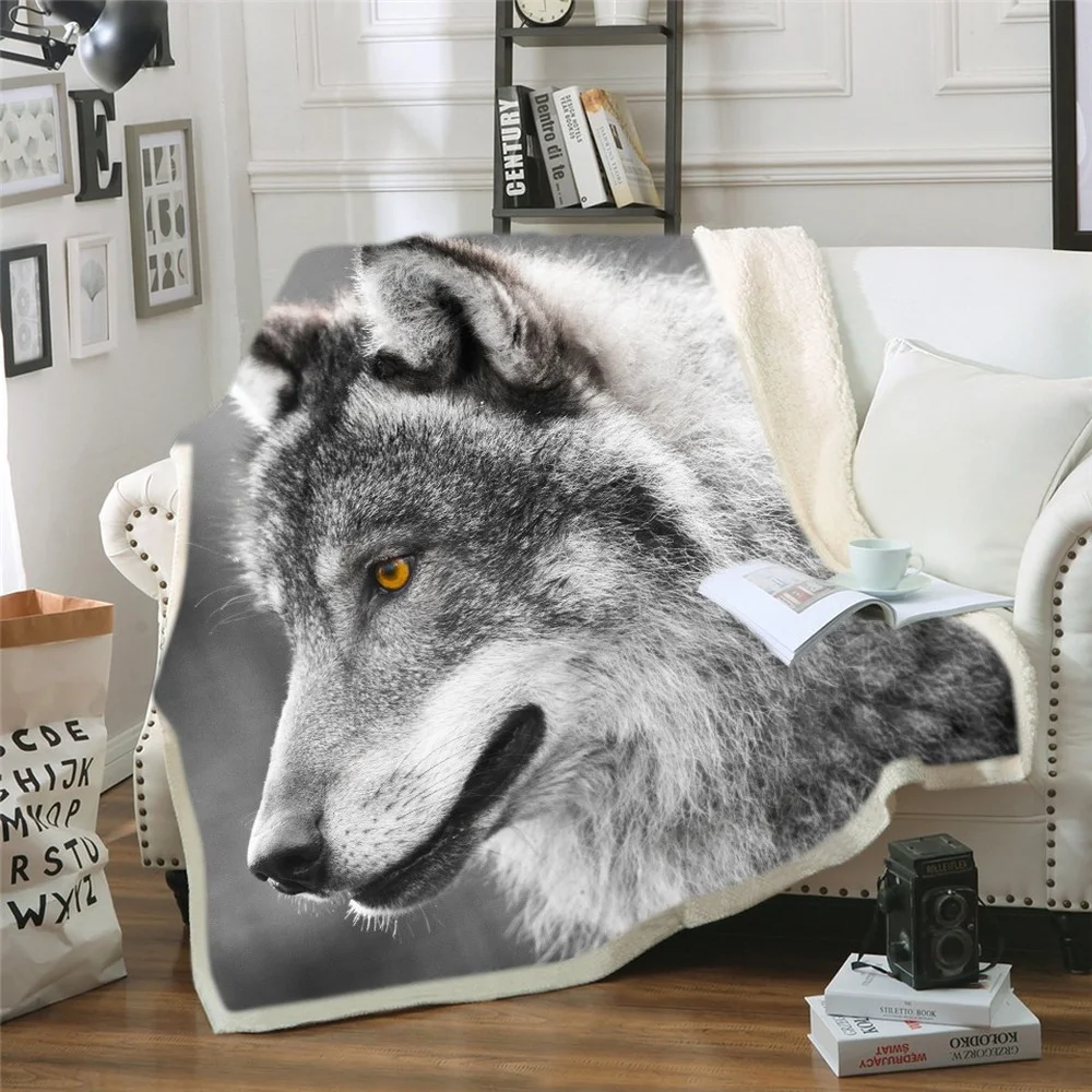 

Wolf Blanket for Men 3d HD Cartoon Blanket Double Thick Warm Super Soft Flannel Lion Blankets for Sofa Bedding Carpet Dropship