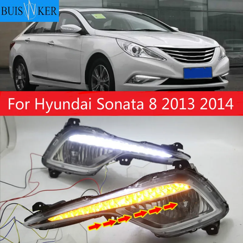 2pcs Driving DRL Daytime Running Light fog lamp Relay LED Daylight car style for Hyundai Sonata 8 2013 2014