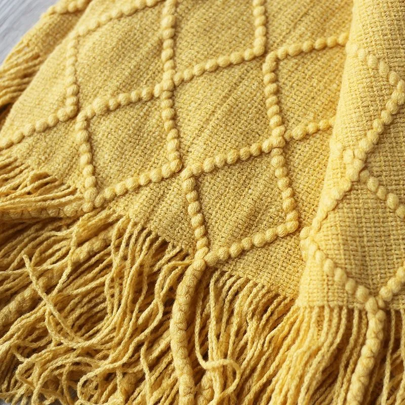 Knitted Throw Travel Blanket Grey Yellow Black Sofa Tassels Air Condition 170x127cm | Дом и сад