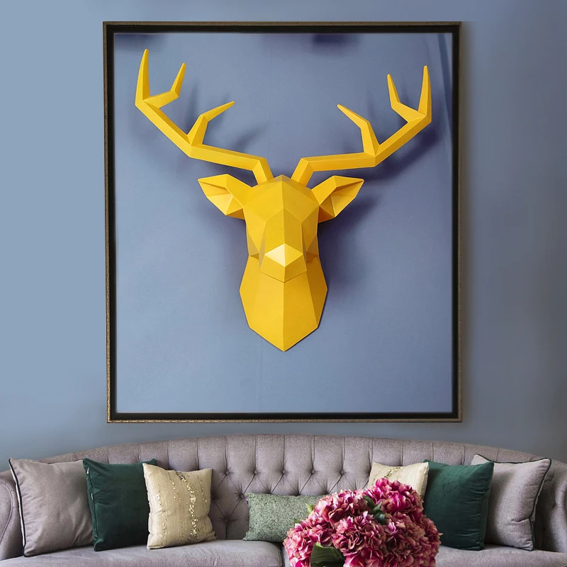 

3D Deer Head Sculpture Home Decoration Accessories Geometric Deer Head Abstract Sculpture Room Wall Decor Resin Deer Head Statue