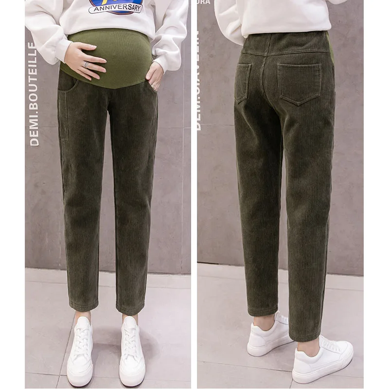 

Winter Warm Causal Corduroy Pants Velvet Maternity Pants For Pregnant Women Clothes Loose Thicken Abdominal Pregnancy Trousers