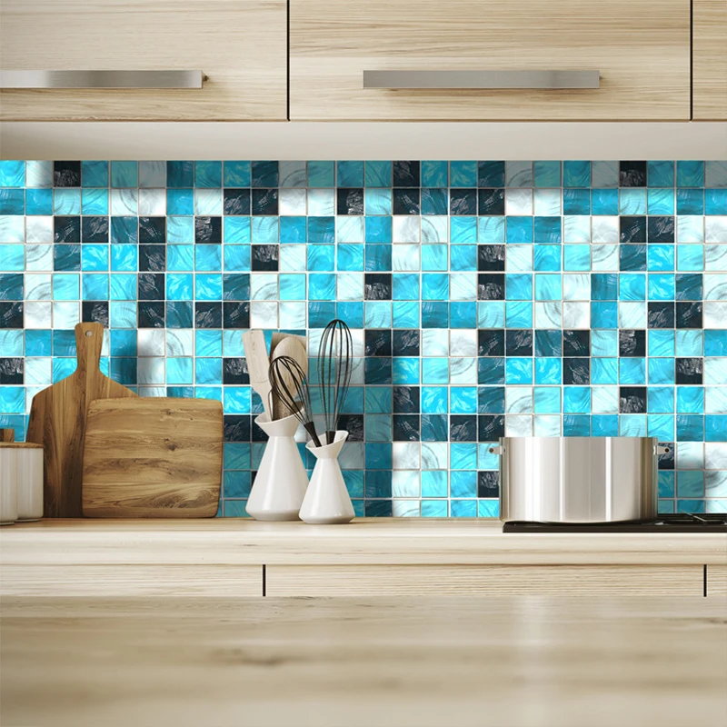 Blue Decorative Tiles Mosaic Sticker Art diy Kitchen Bathroom Grid Stickers 3d Self Adhesive Glass Mirror Poster Home Decor W220 | Дом и сад