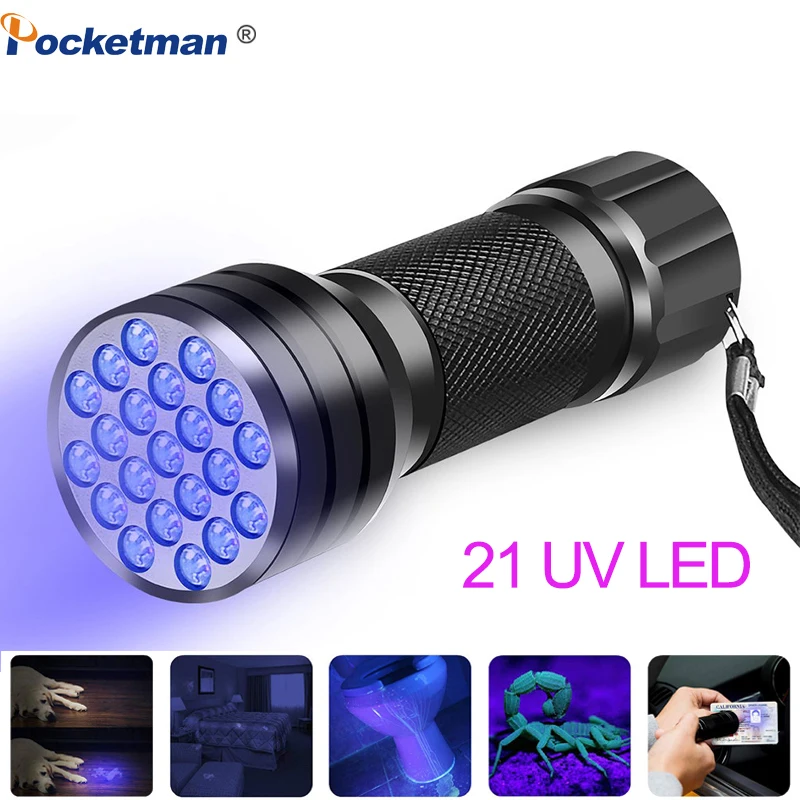 УФ фонарик светильник 21 светодиодный 9 UV 395 400nm Ультрафиолетовый фонарь linterna