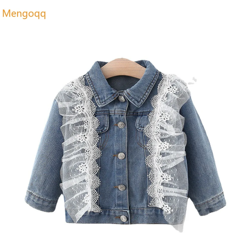 

Демисезонный однобортный джинсовый топ для маленьких девочек, с длинными рукавами и рюшами, на возраст от 18 месяцев до 6 лет