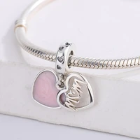 high quality 925 sterling silver jewelry pink mom script heart dangle charm bracelet fashion jewelry diy making for pandora