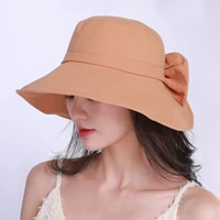 2021 summer sun hat for uv protection ladies solid color fisherman hats for women bow cute cotton outdoor foldable basin hat