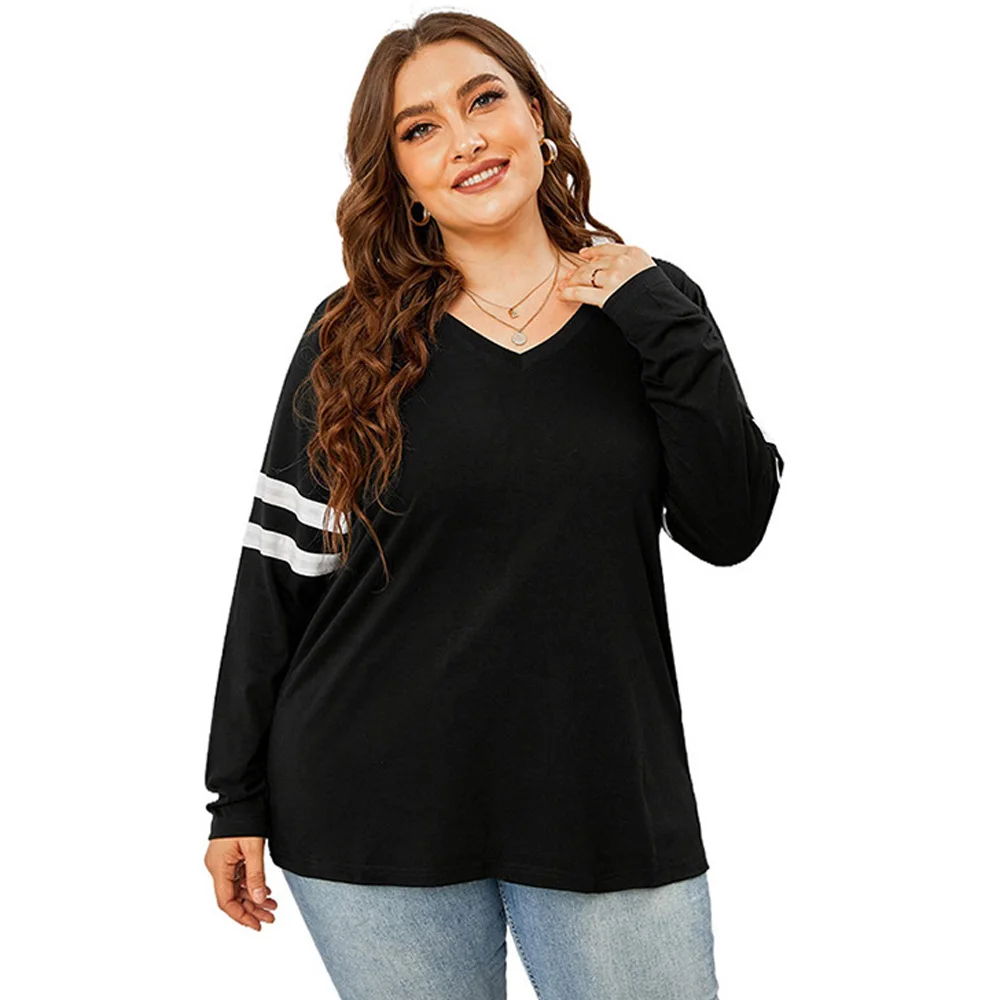 

Womens Autumn And Winter Long-Sleeved Plus Size V-Neck Pullover Fashion Korean Style Elegant Office Casual All-Match Top 5XL
