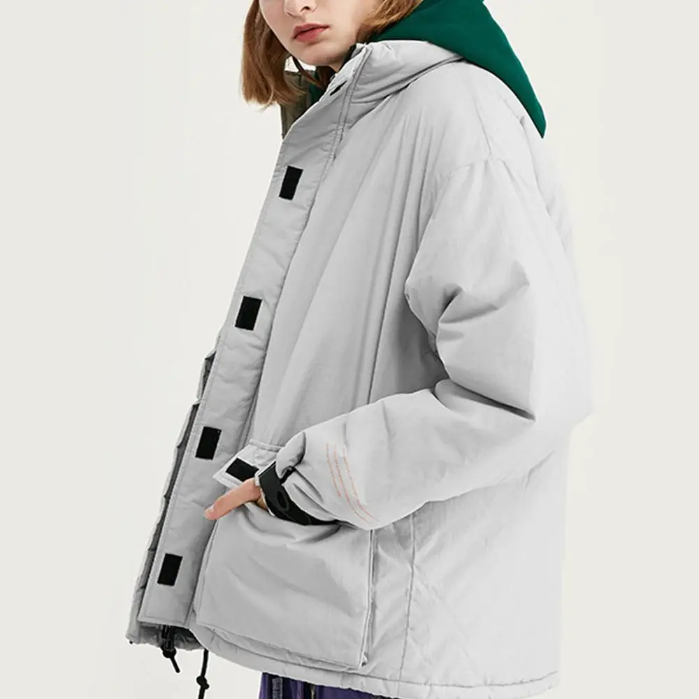 Couples solid color thick warm stand collar cotton jacket Velcro multi-pocket simple winter new tide brand fashion wild | Мужская одежда