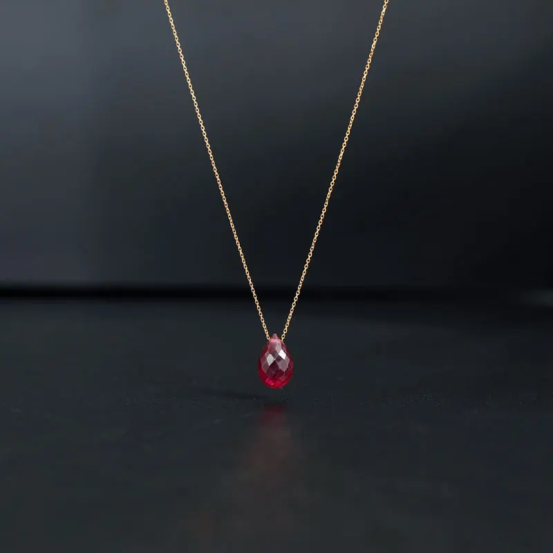 

DAIMI 18K Gold Genuine Gemstones Faceted Ruby Pendant Natural Genuine Clavicle Chain Necklace For Girlfriend