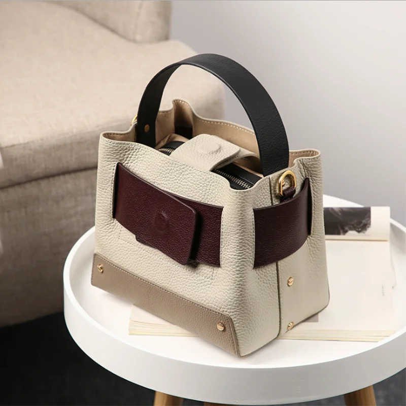 Женская сумка ведро из натуральной воловьей кожи роскошная маленькая на плечо