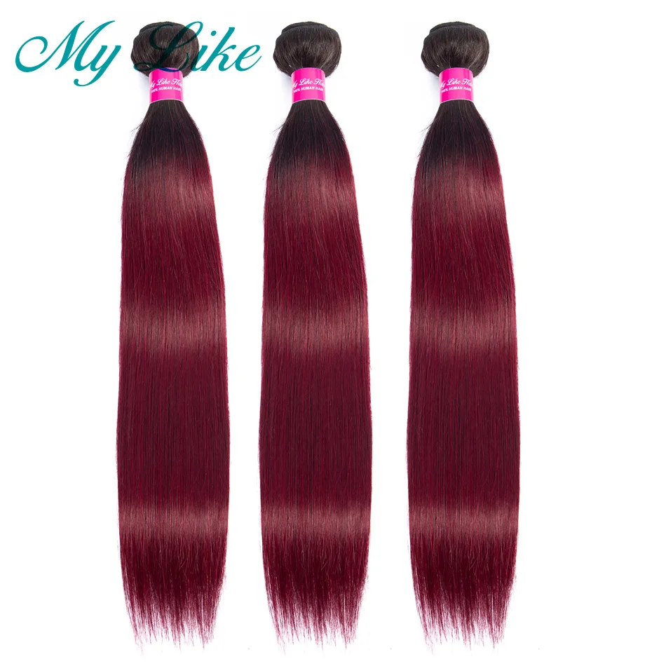 My Like бразильские прямые волосы плетение 3 пучка Омбре человеческие 1b 99j черные до