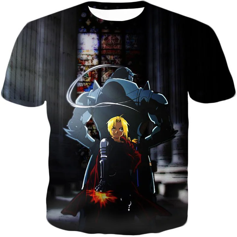 

Fullmetal Alchemist T Shirts Summer Short Sleeve 3D Print Tshirt Brotherhood Anime Tees Boys Gifts Novetly Cartoon Tops T-Shirt
