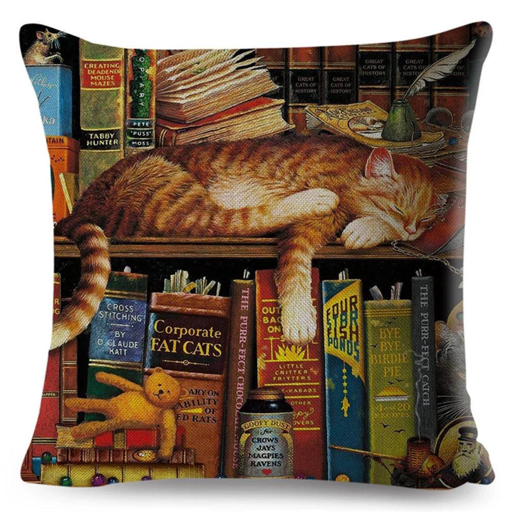 45x45 см Симпатичный книги кошки Подушка Чехол для подушки диван кровать Кафе Декор