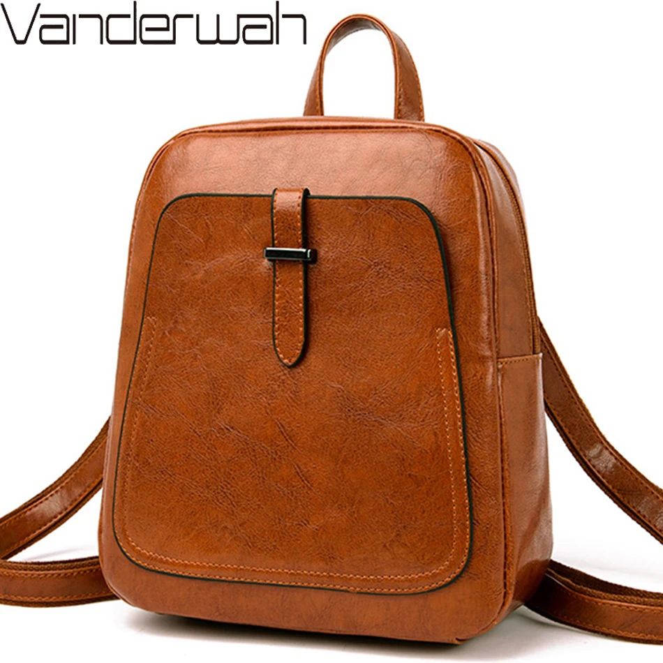 

3-in-1 2019 Vintage Women Leather Backpack Sac a Dos Femme School Bags For Girls Preppy Style Female Shoulder Bag Travel Bagpack