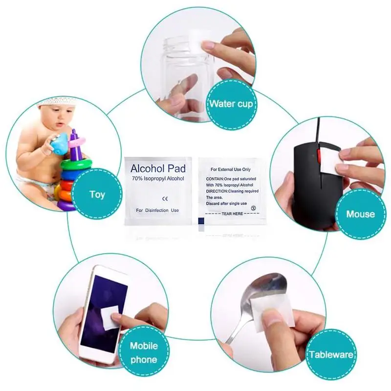 100pcs/bag Disposable Alcohol Prep Swap Pad Wet Wipe for Antiseptic Skin Cleaning Care Jewelry Mobile Phone Clean