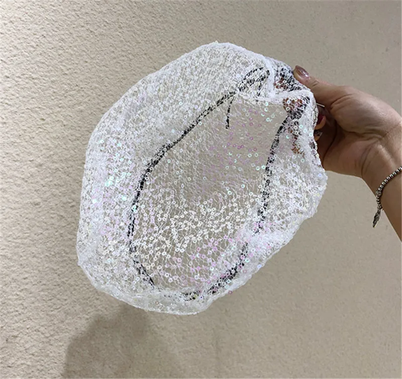 

202104-2508771 NEW summer transparent Sequins pu brim lady beret hat women Leisure painter hat