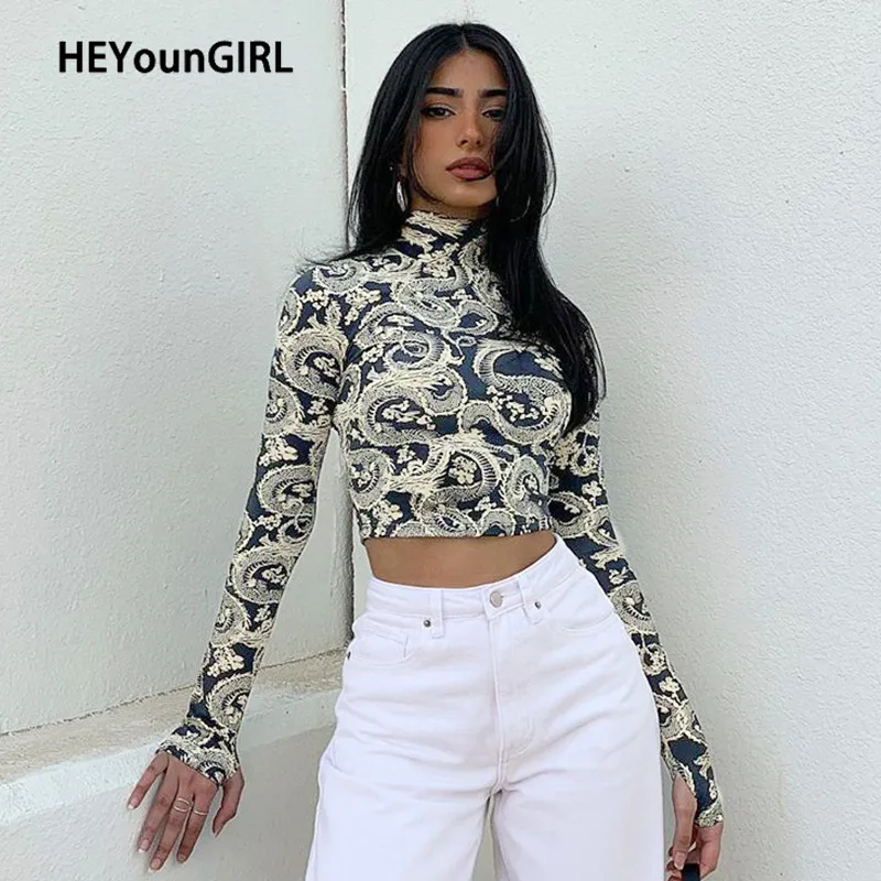 HEYounGIRL с принтом в виде дракона высоким плотно облегающим шею воротником Топ