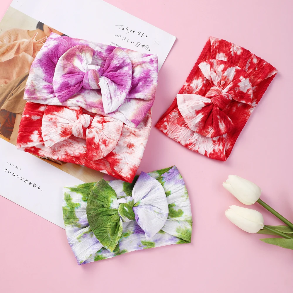 

24 шт./лот, новые нейлоновые повязки на голову с краской для галстука, нейлоновые повязки на голову с принтом краски для волос, ребристые повя...