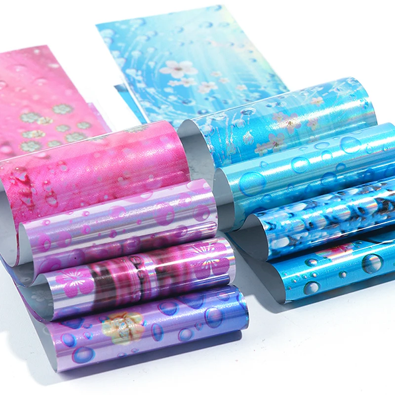 Смешанная фотофольга в форме капли для ногтей голографический синий зеленый