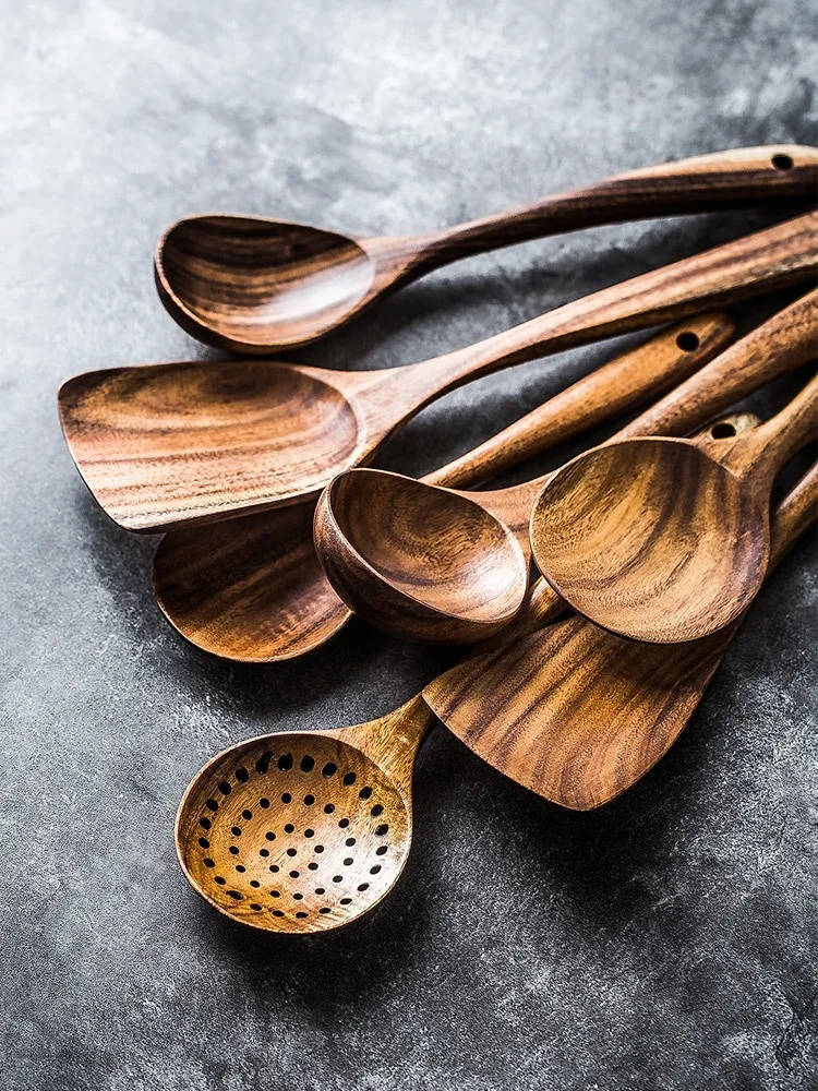 1-7 шт./компл. столовая посуда из тикового дерева ложка половник-дуршлаг