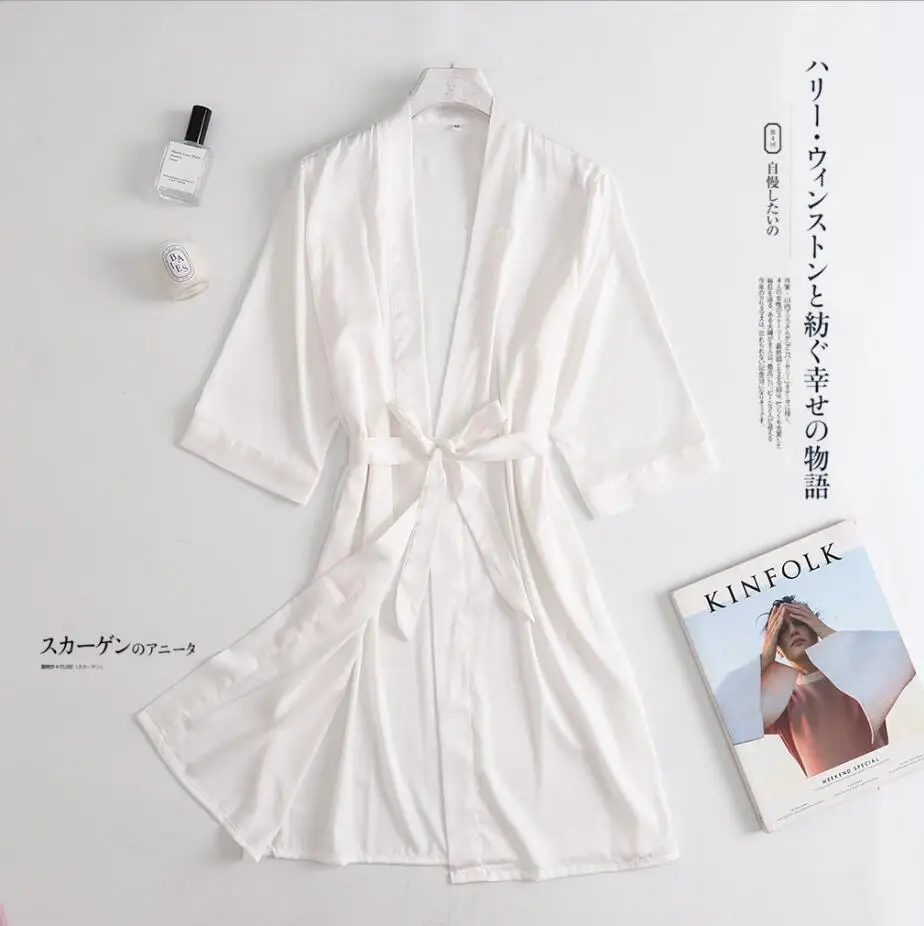 

Silky Satin Nightgown Sexy Bride Bridesmaid Wedding Robe Women Kimono Bathrobe Lounge Dressing Gown Nightdress
