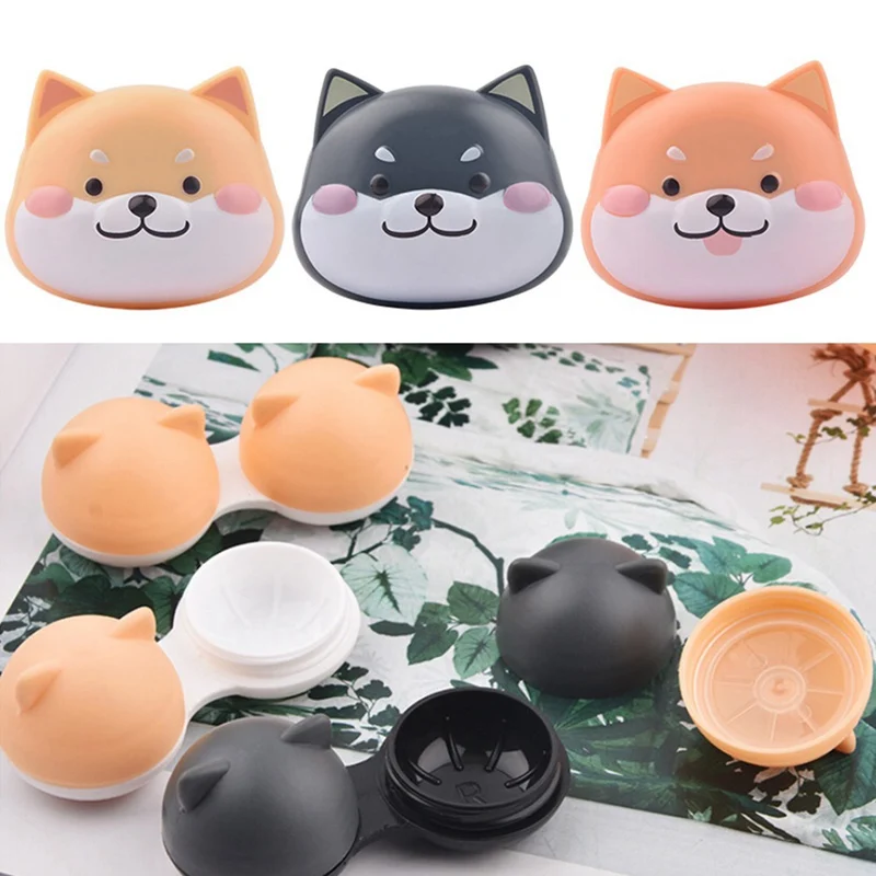 

Lovely Cartoon Dog Head Box Container Holder Unisex Contact Lens Case Contact Myopia Lens Box Small Cosmetic Contact Lens Case