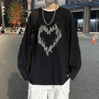 Cotton hot drill long sleeve t-shirt mens fashion brand Hong Kong Style 2021 spring and autumn loose trend versatile