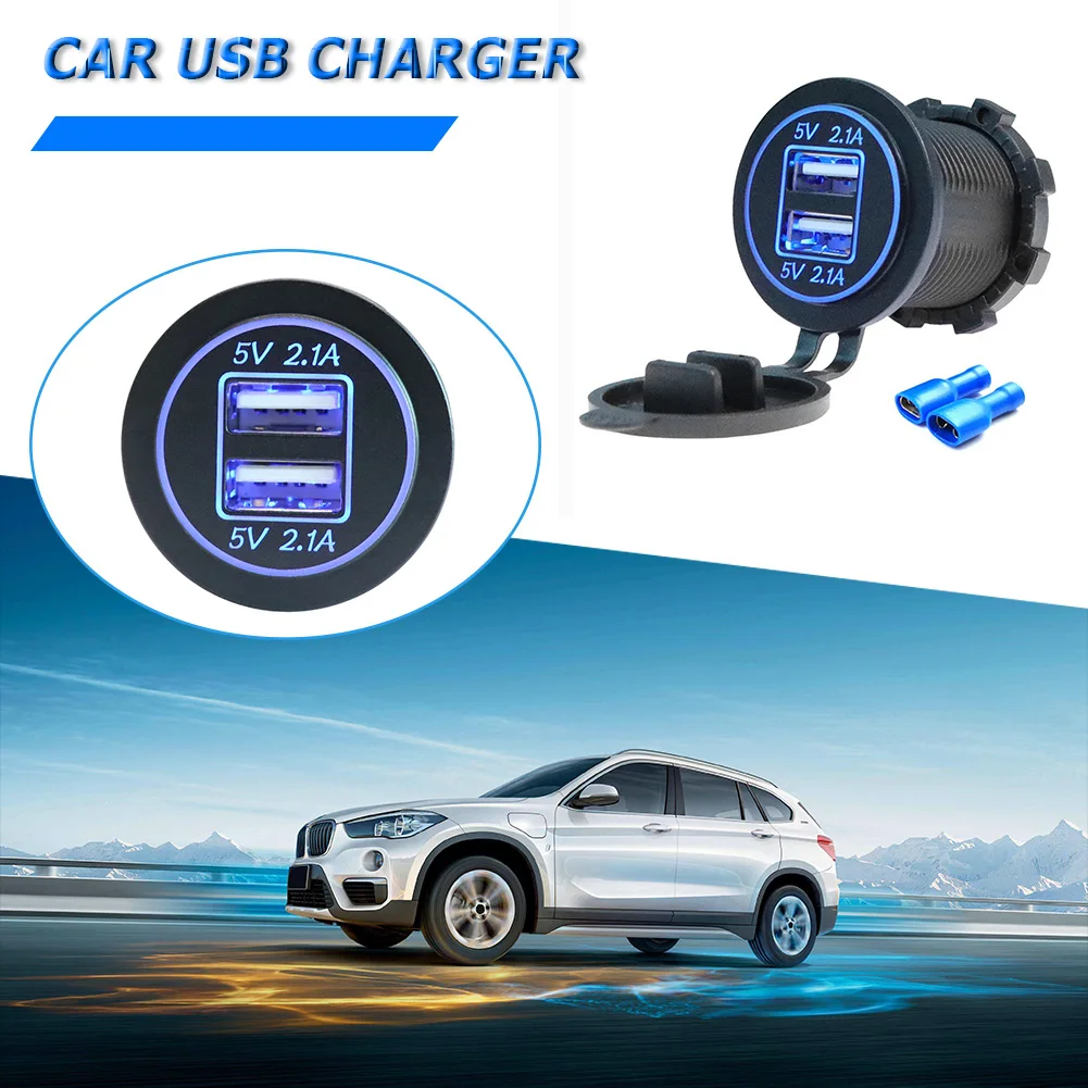

Fireproof ABS 2V 24V Car Charger Cigarette Lighter Socket Touch Button 4.2A Dual USB Car Charger Adapter Recessed