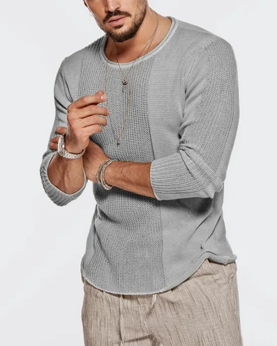 

Spring Autumn Men's Sweater Hollow Out O-neck Knitting Solid Long Sleeve Casual Personality Male Pullover