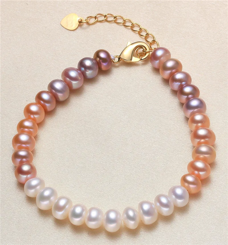 

HABITOO Natural Freshwater Cultured 7-8mm Multicolor Pearl Bracelet Bangle Lobster Clasp Jewelry Charming Gifts Girlfriend Gift