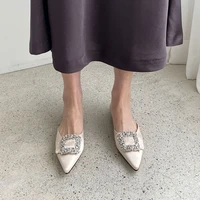 slipper outer wear female spring summer pointed shallow mouth man made diamond buckle flat muller lazy leisure slippers