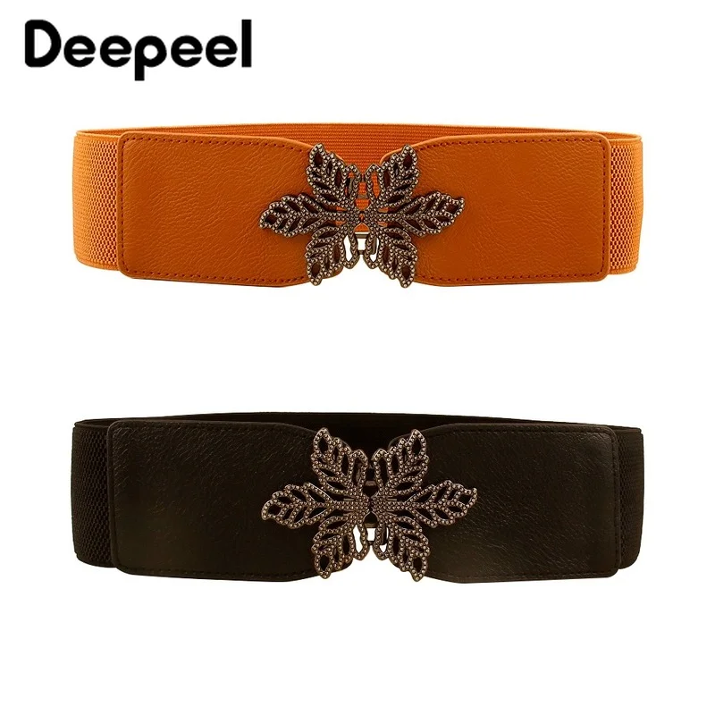 

Deepeel 6*65cm Women's Wide Elastic Belts Leaf Metal Buckles Decorative Corset Belt Retro Female Luxury Waistband with Dress