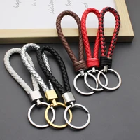 1 pack leather braided rope metal keychain diy bag pendant key chain ring key car accessories key ring men women gift jewelry