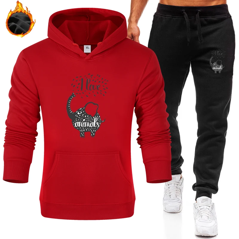 

2020 Street Men And Women Fashion Casual Running Fitness Sports Fashion Hooded Long Clothes + Pants Animal Pictures 12 Colors